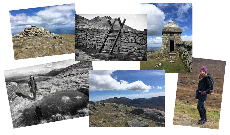 photos of hillwalking, cairn, stile, mountain top